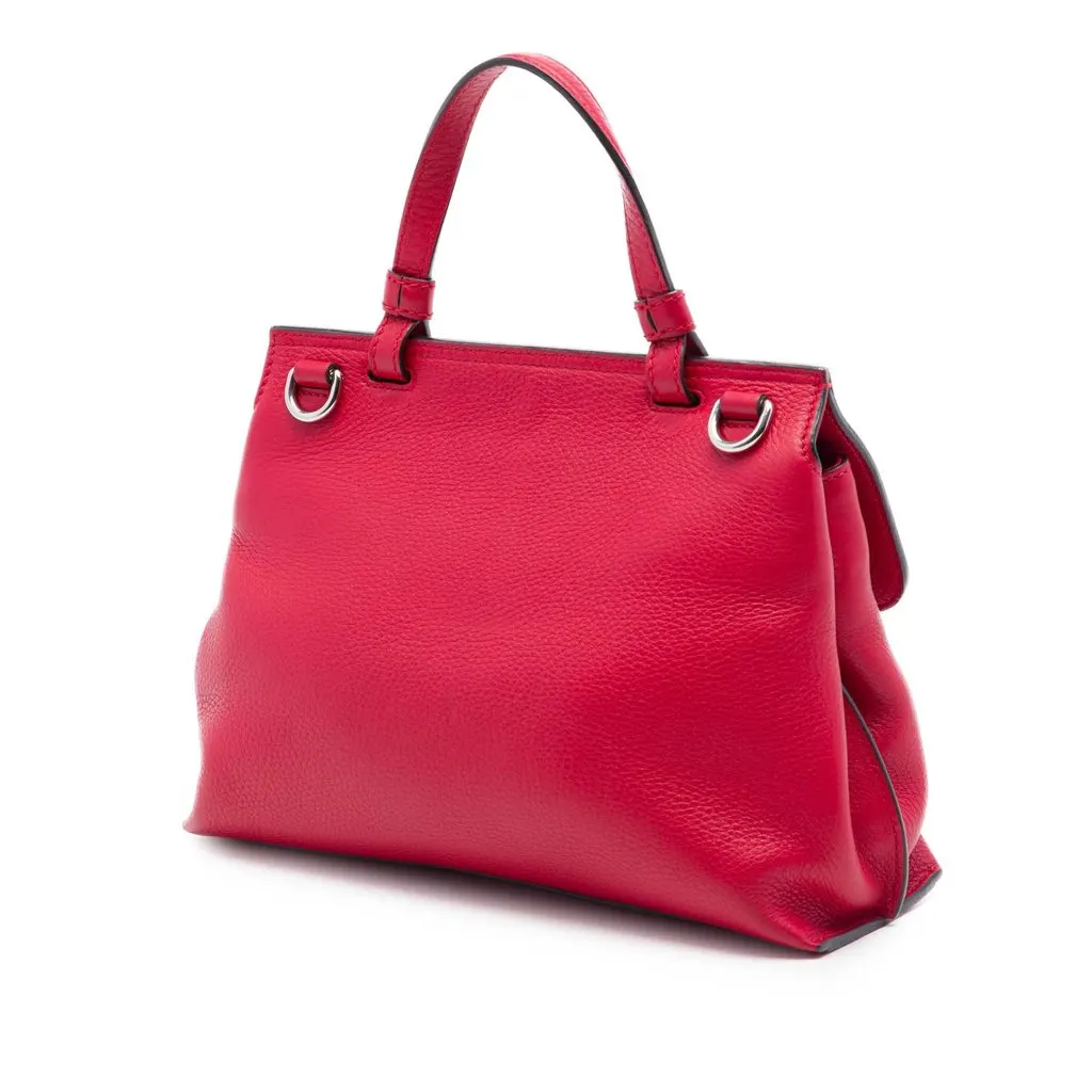 Gucci Small Calfskin Bamboo Daily Satchel Red Leather Very good - Back View