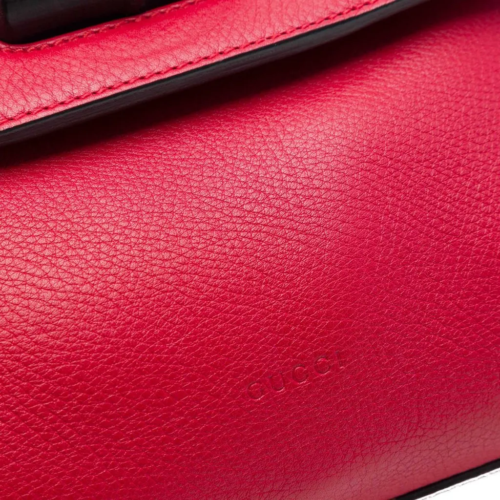 Gucci Small Calfskin Bamboo Daily Satchel Red Leather Very good - Box View