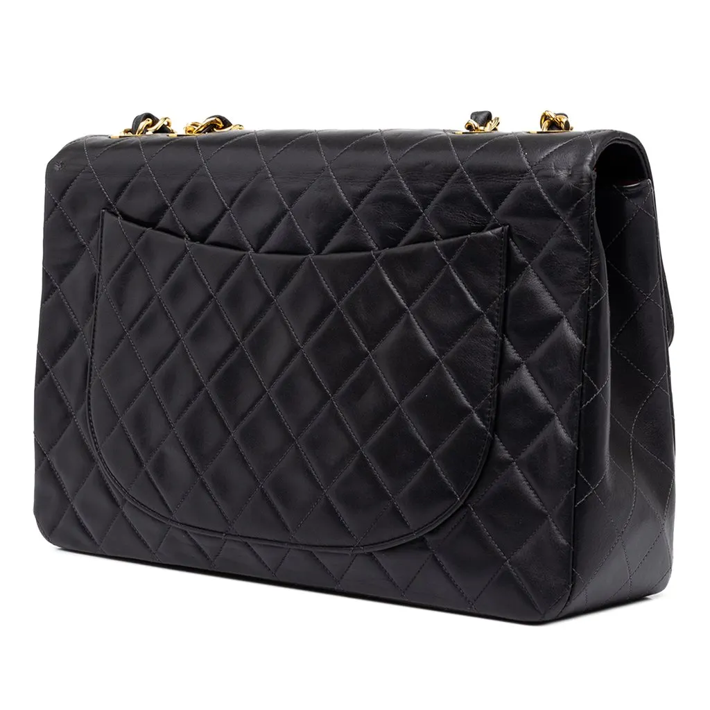 Chanel Maxi XL Classic Lambskin Single Flap Black Leather Good - Back View