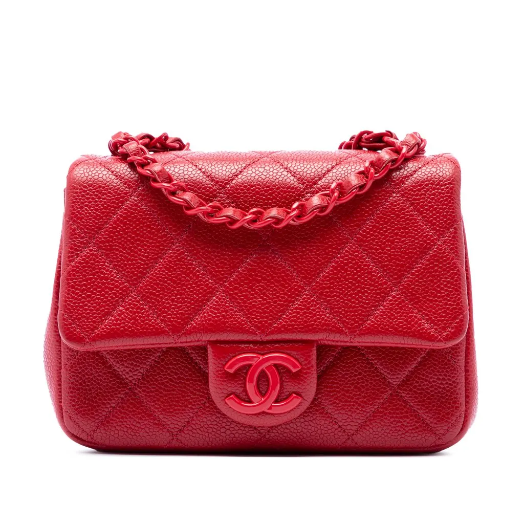 Chanel Mini Square Caviar Incognito Flap Red Leather Very good - Front View