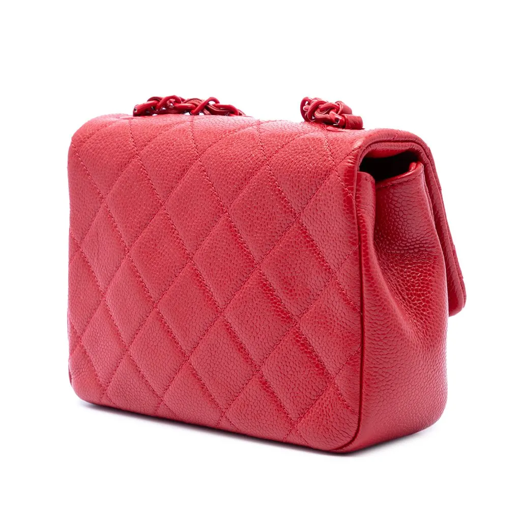 Chanel Mini Square Caviar Incognito Flap Red Leather Very good - Back View