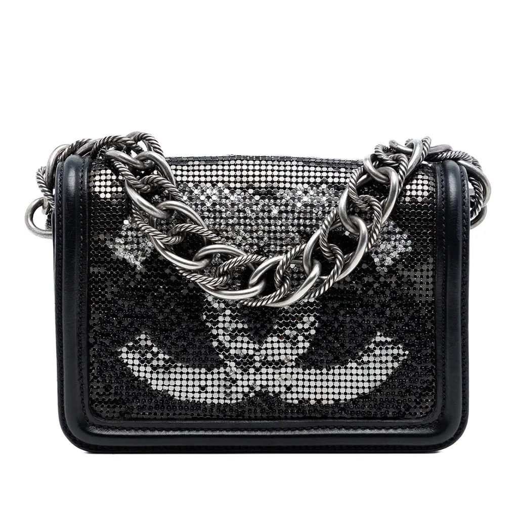 Chanel Small Lambskin Beaded Crystal Flap Black Leather Very good - Front View