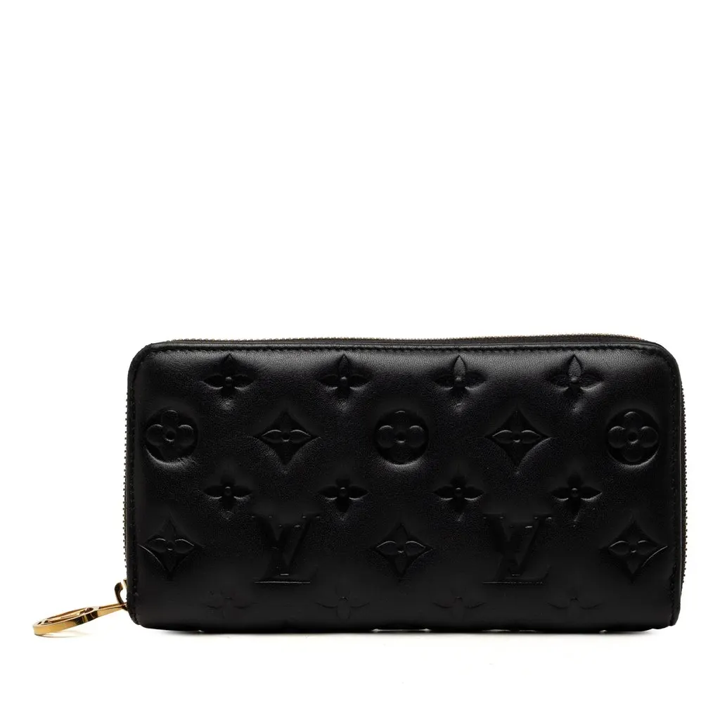 Louis Vuitton Monogram Embossed Lambskin Coussin Zippy Wallet Black Leather Very good - Front View