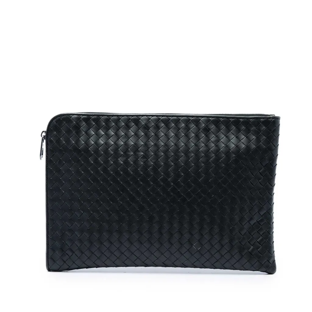 Bottega Veneta Medium Nappa Intrecciato Document Case Black Leather Very good - Front View