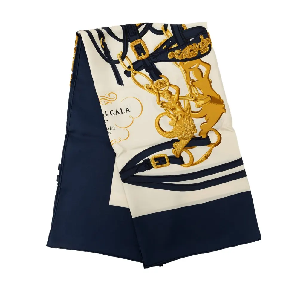 Hermès Brides de Gala Silk Scarf 90 Blue Silk Very good - Front View