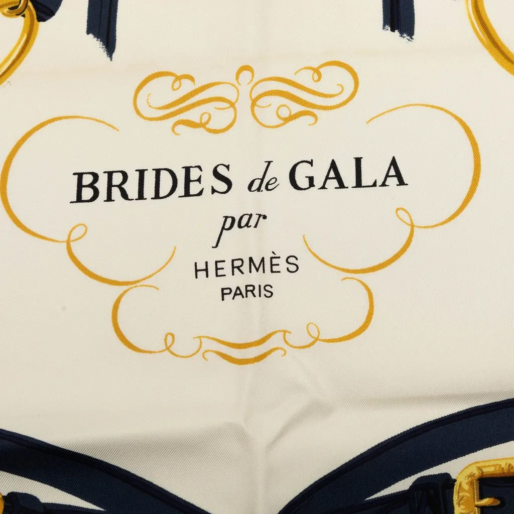 Hermès Brides de Gala Silk Scarf 90 Blue Silk Very good - Back View