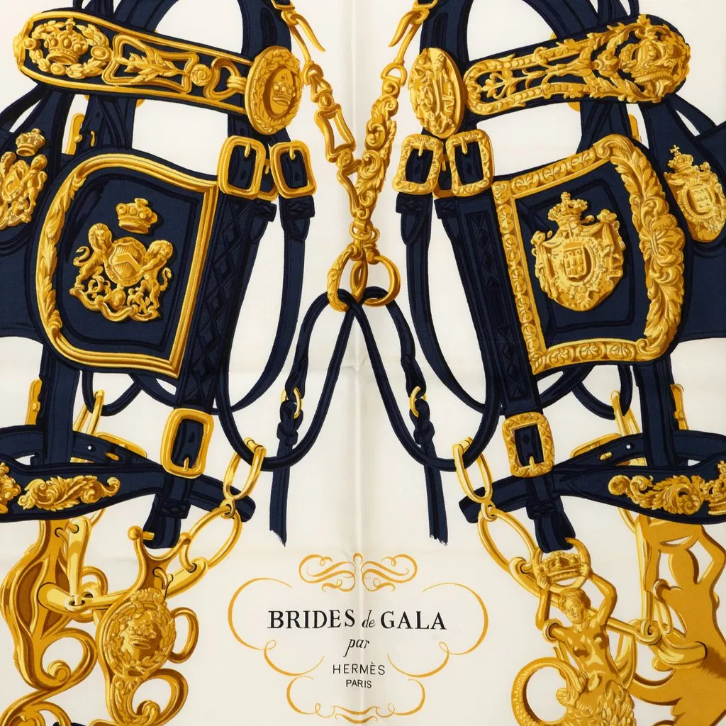 Hermès Brides de Gala Silk Scarf 90 Blue Silk Very good - Inside View