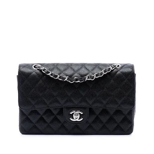 Chanel متوسطة كلاسيك كافيار مزدوجة بغطاء