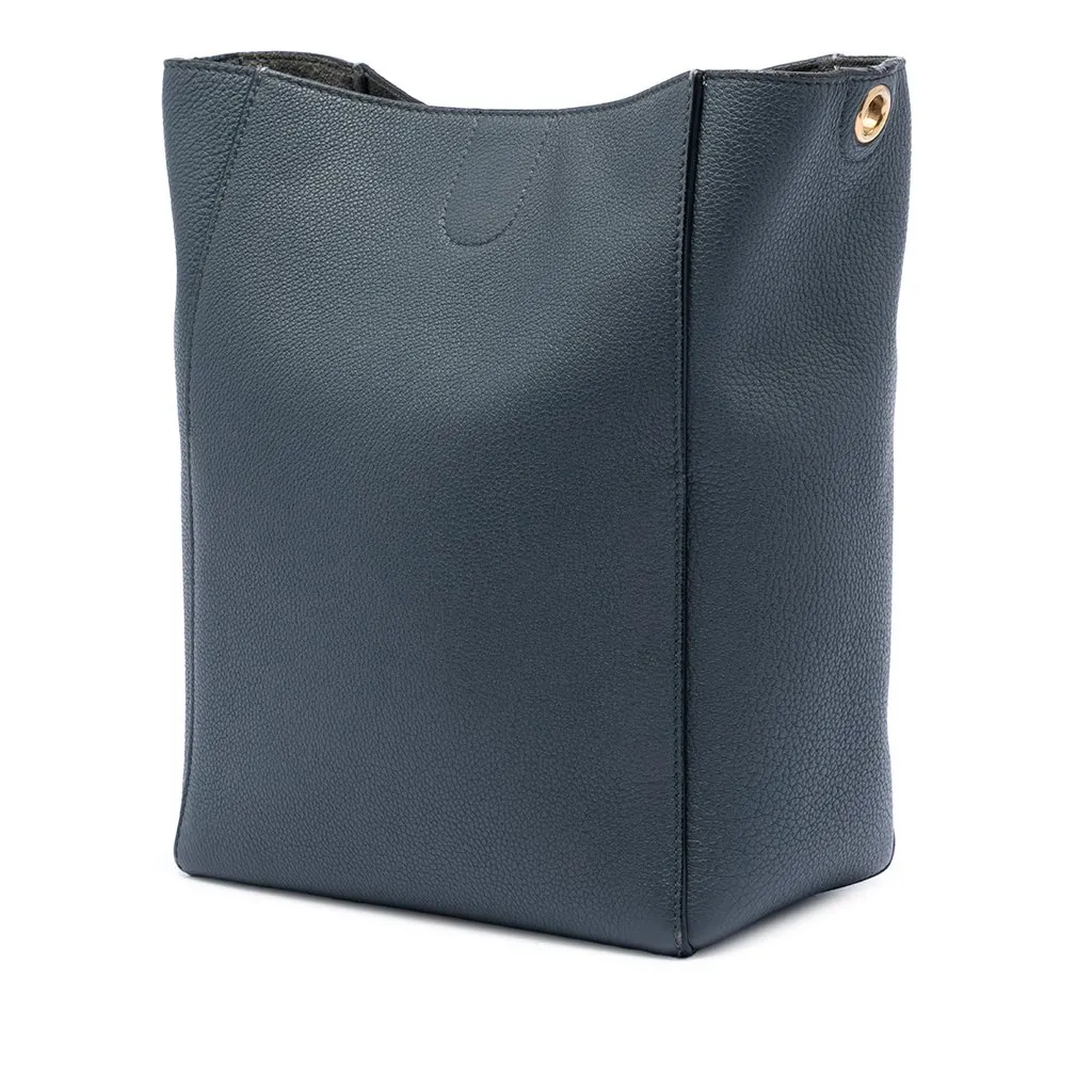 Celine Small Soft Grained Calfskin Seau Sangle Bucket Bag Blue Leather Very good - Back View