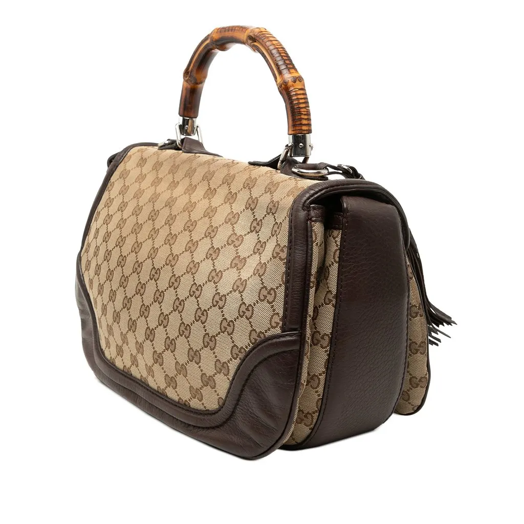 Gucci Large GG Canvas New Bamboo Top Handle Bag Beige Good - Back View