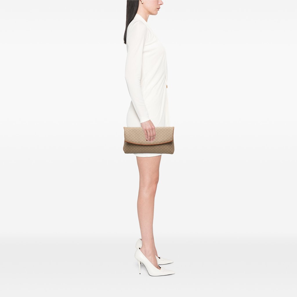 Celine Macadam Coated Canvas Clutch Beige Large | Pre-Owned