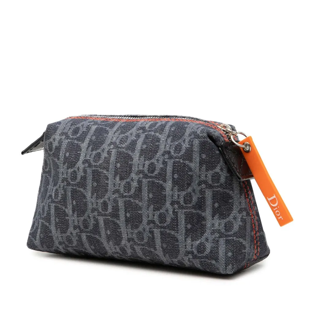 Dior Oblique Denim Flight Cosmetic Pouch Blue Very good - Back View