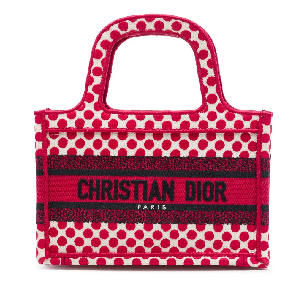 Dior DiorAmour Mini Embroidered Canvas Dots Book Tote Red Very good - Front View