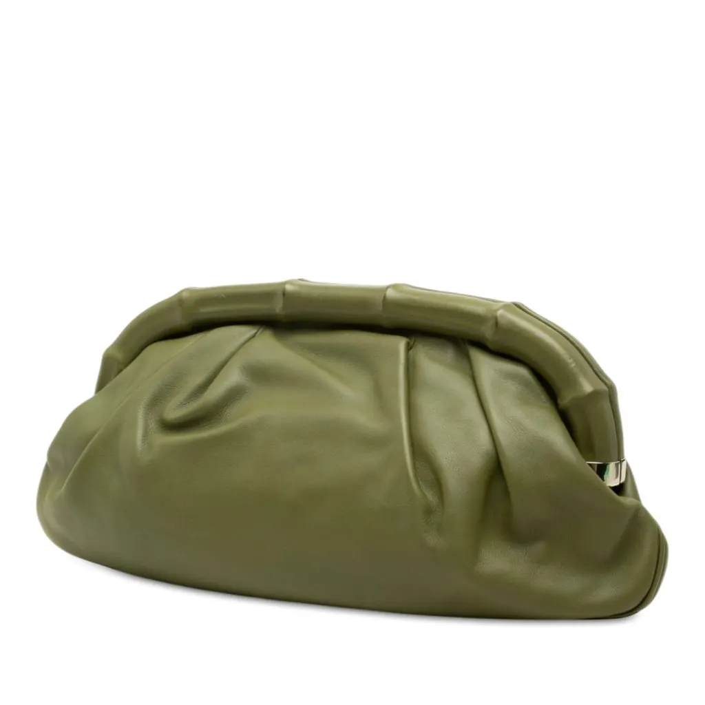 Gucci Calfskin Bamboo Frame Tassel Clutch Green Leather Very good - Back View