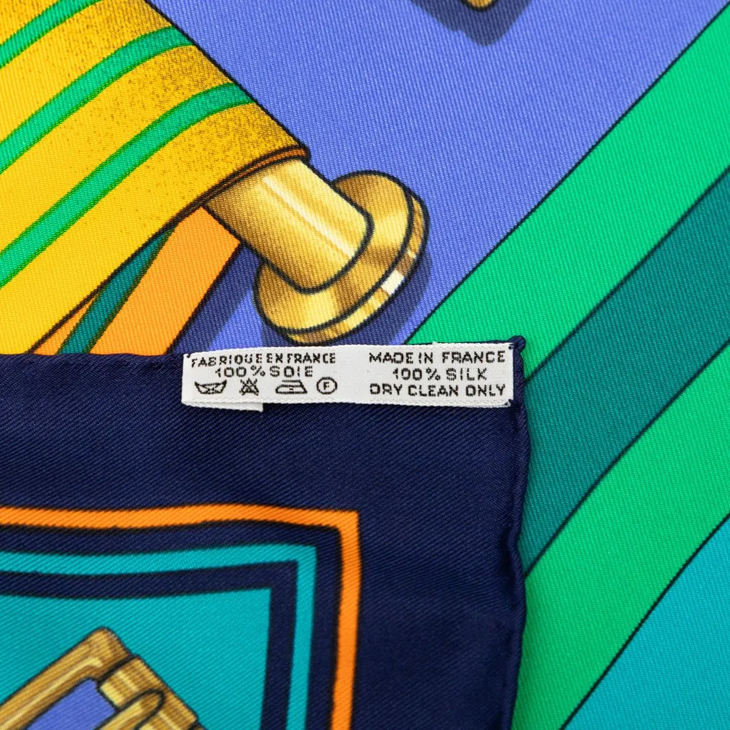 Hermès Les Sangles Silk Scarf 90 Blue Very good - Back View