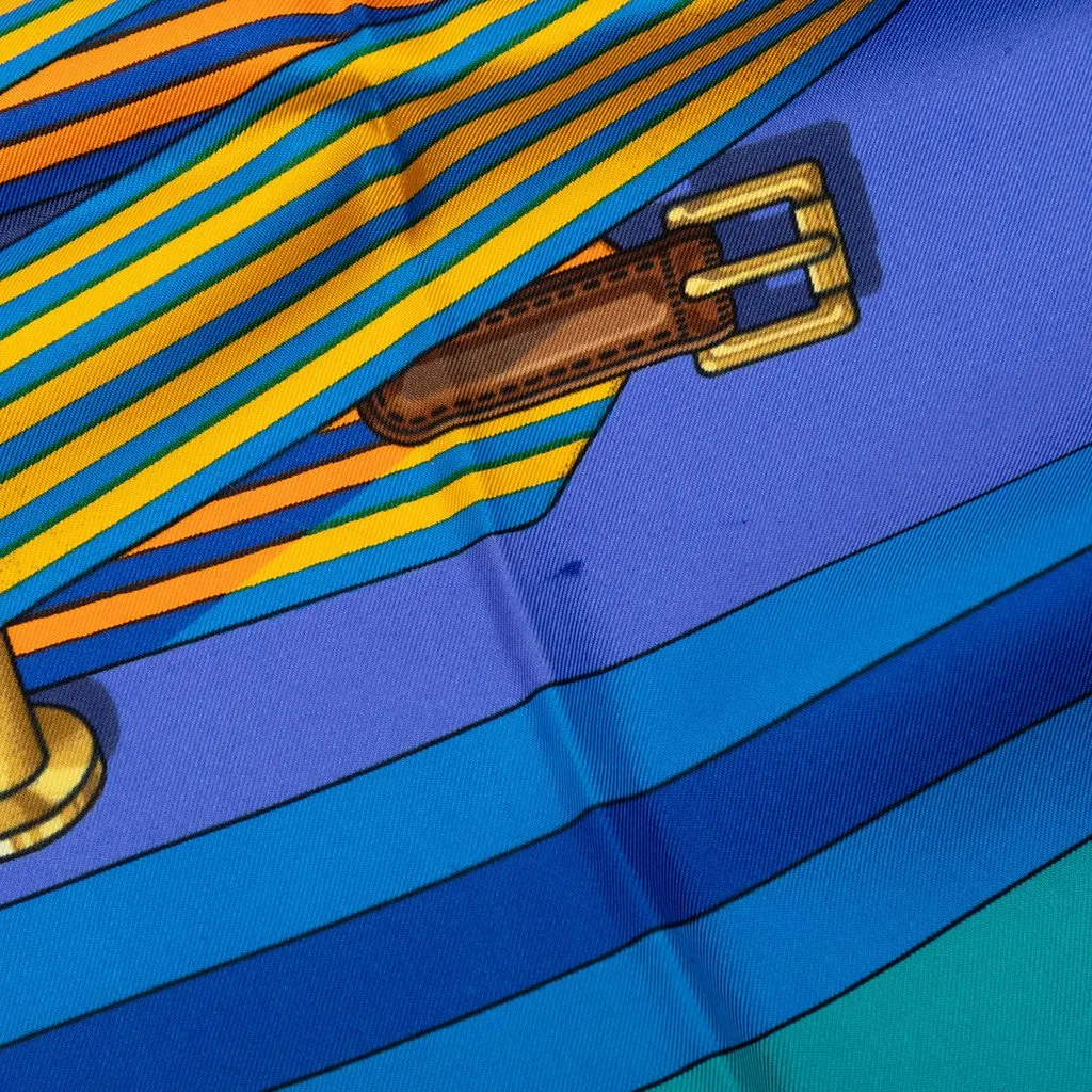 Hermès Les Sangles Silk Scarf 90 Blue Very good - Box View