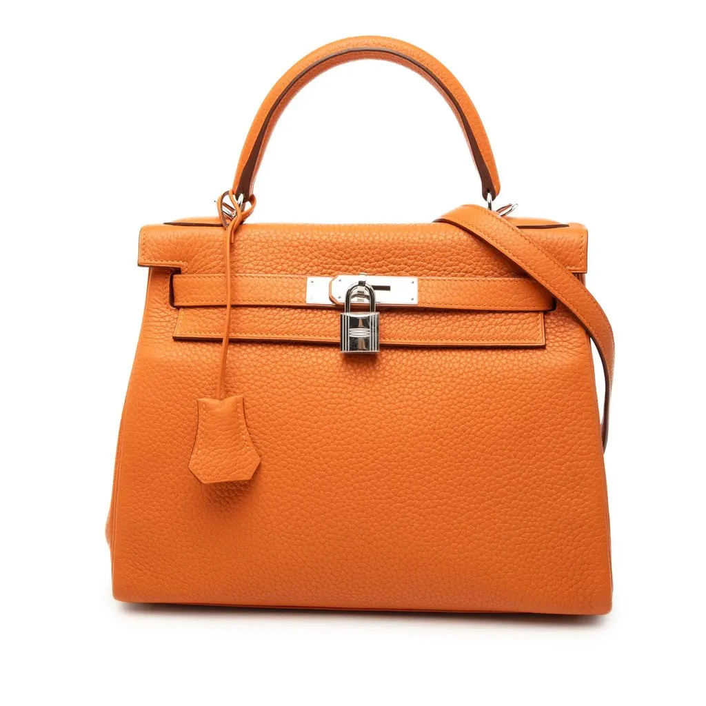 Hermès Clemence Kelly Retourne 28 Orange Leather Very good - Front View