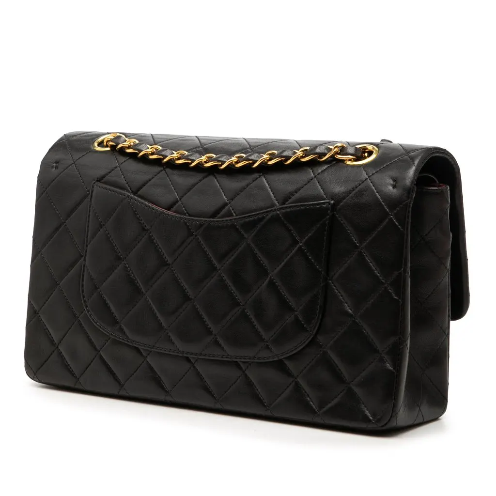 Chanel Medium Classic Lambskin Double Flap Black Leather Very good - Back View