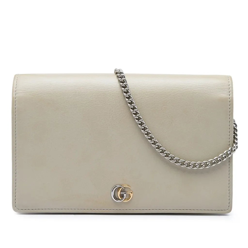 Gucci GG Marmont Calfskin Wallet On Chain Beige Leather Very good - Front View
