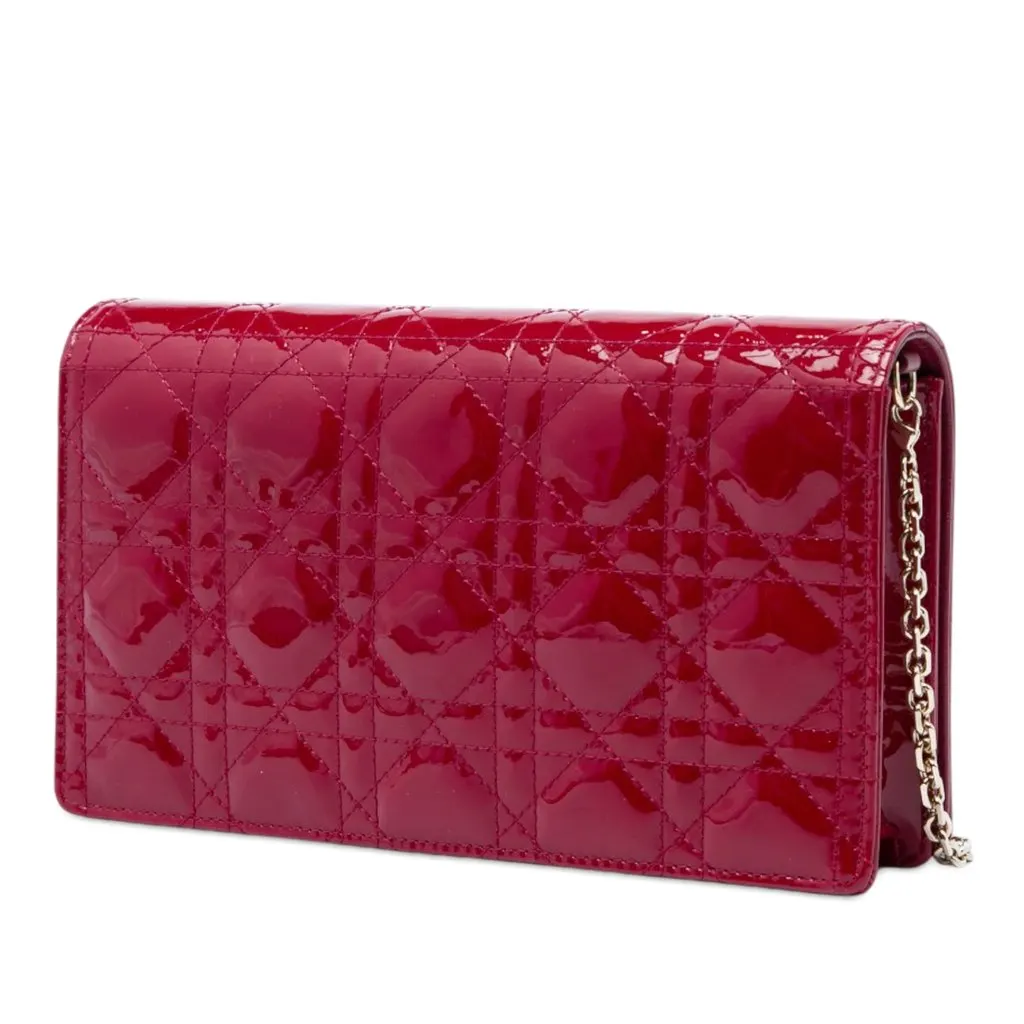 Dior Patent Cannage Lady Dior Chain Convertible Clutch Red Leather Very good - Back View