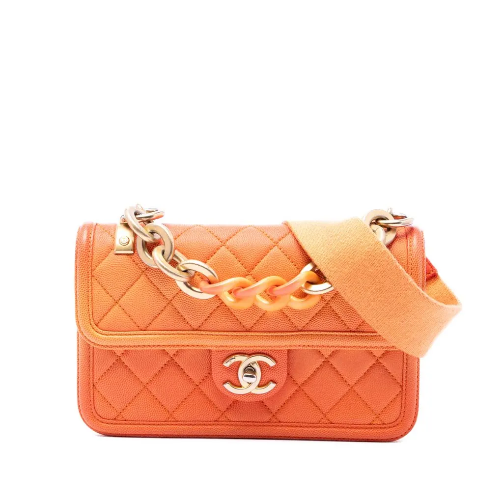 Chanel Small Quilted Caviar Sunset On The Sea Flap Orange Leather Very good - Front View