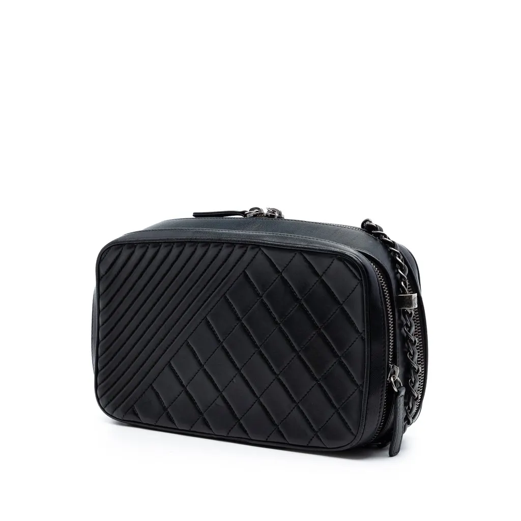 Chanel Medium Quilted Lambskin Coco Boy Camera Bag Black Leather Very good - Back View