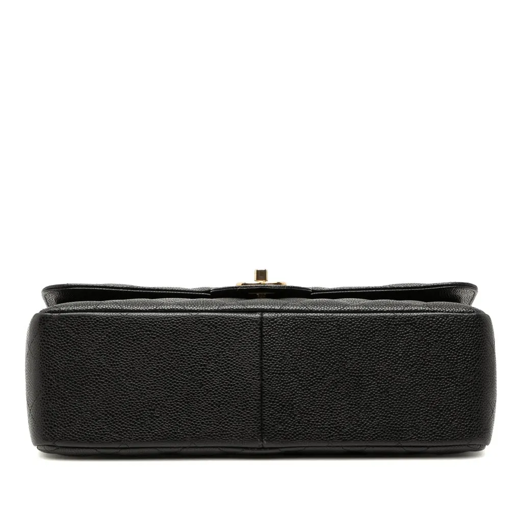 Chanel Jumbo Classic Caviar Double Flap Black Leather Good - Inside View