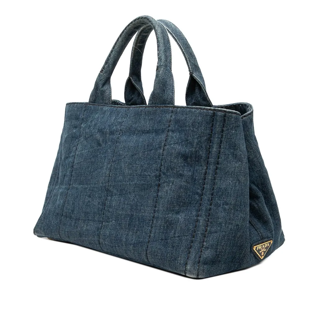 Prada Large Denim Canapa Logo Tote Blue Very good - Back View