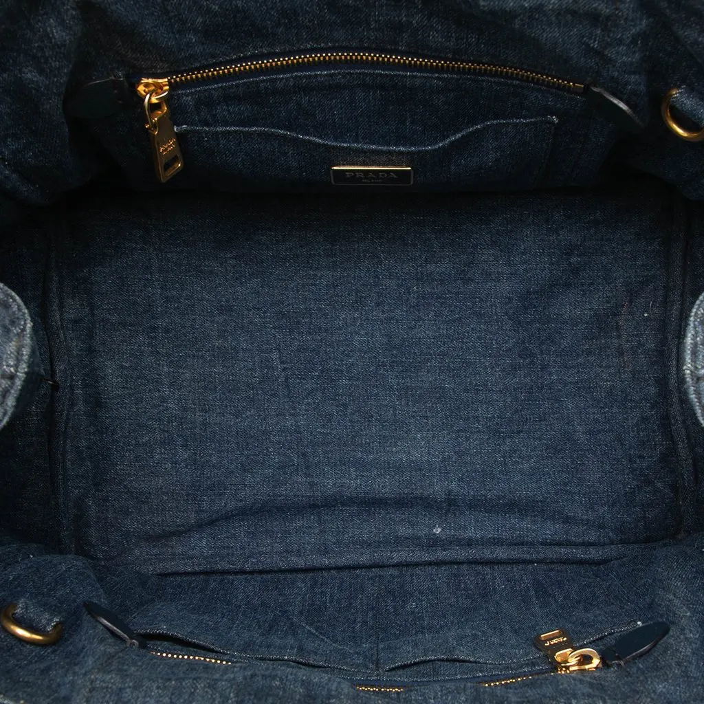 Prada Large Denim Canapa Logo Tote Blue Very good - Model View