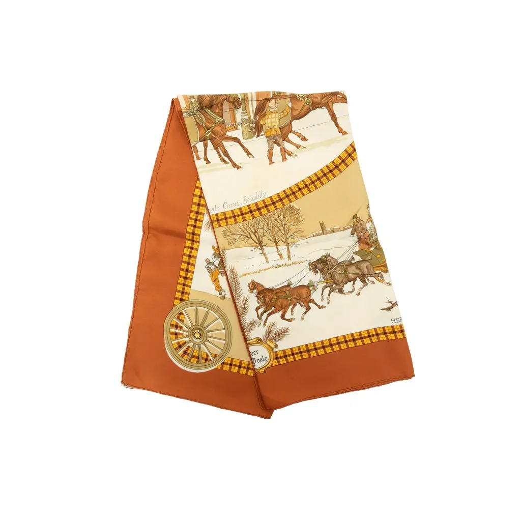 Hermès L Hiver en Poste Silk Scarf 90 White Silk Very good - Front View