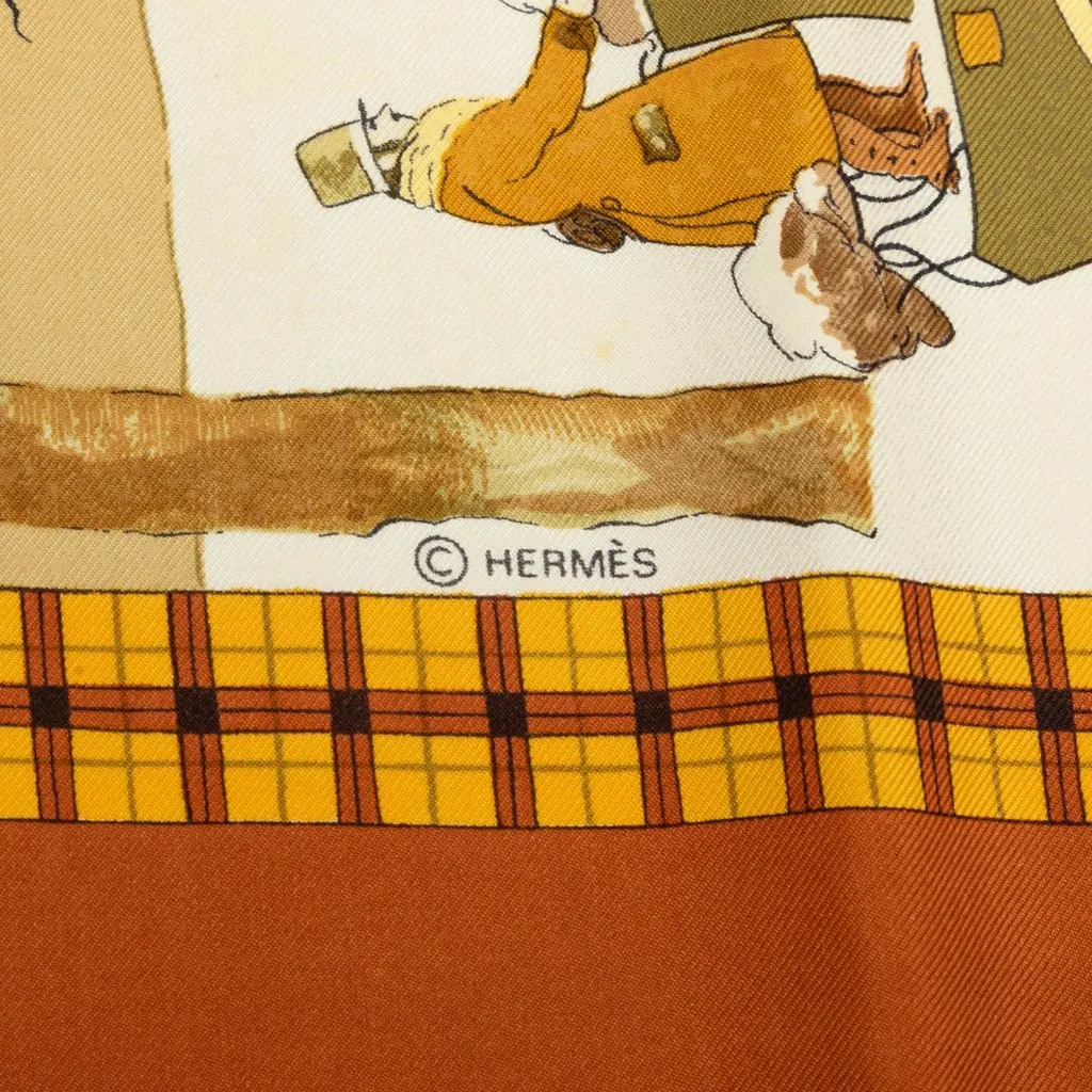 Hermès L Hiver en Poste Silk Scarf 90 White Silk Very good - Inside View
