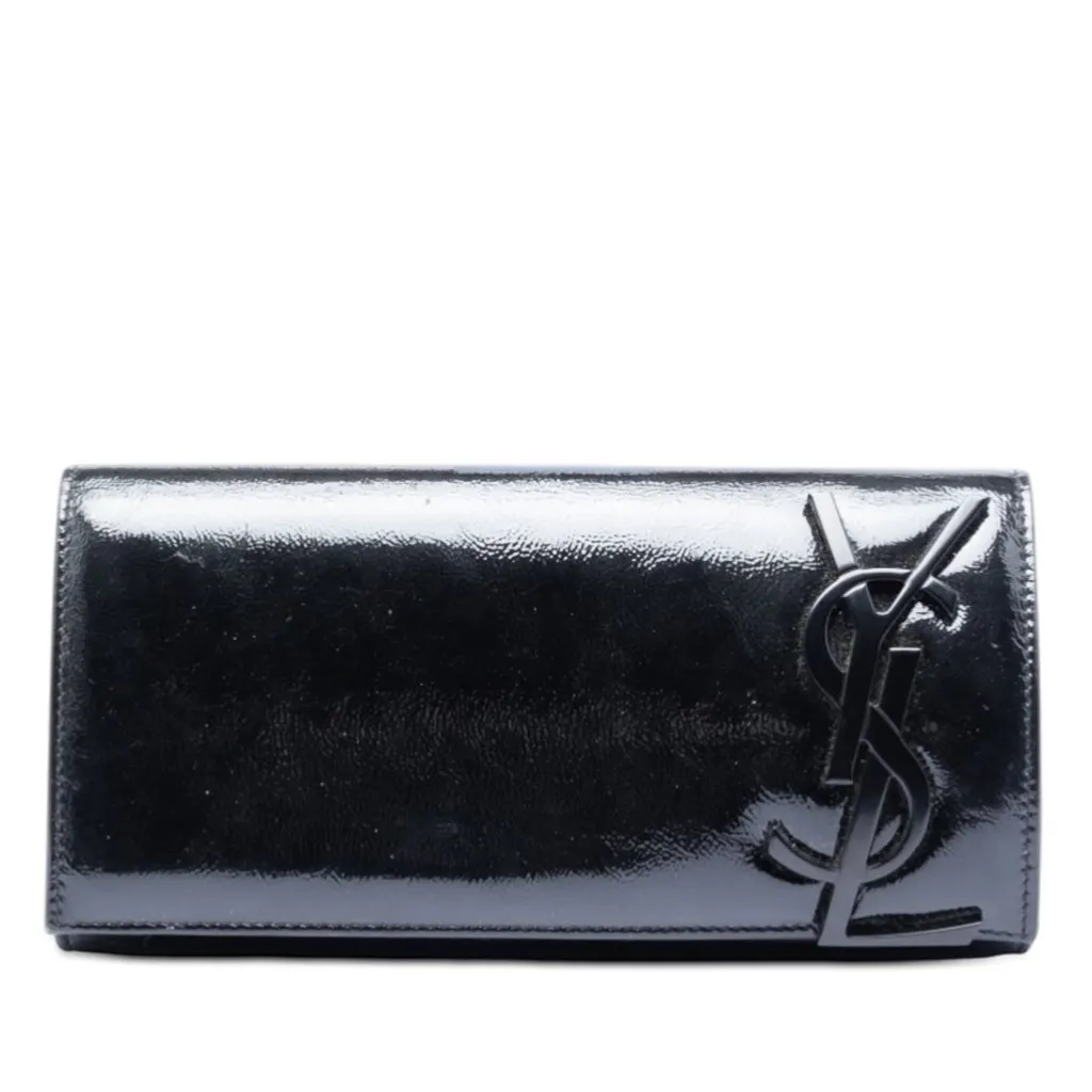 Saint Laurent Patent Smoking Clutch Black Leather Very good - Front View