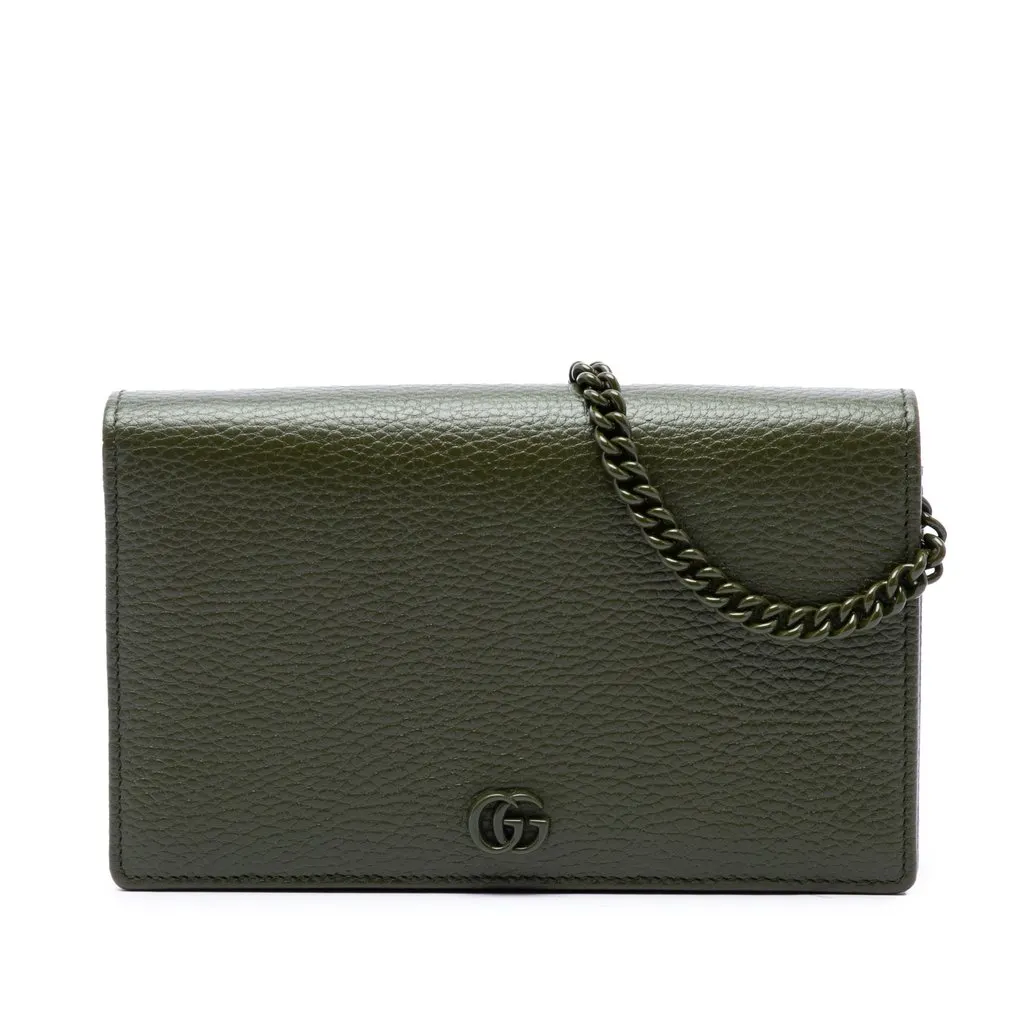 Gucci GG Marmont Calfskin Wallet On Chain Green Leather Very good - Front View