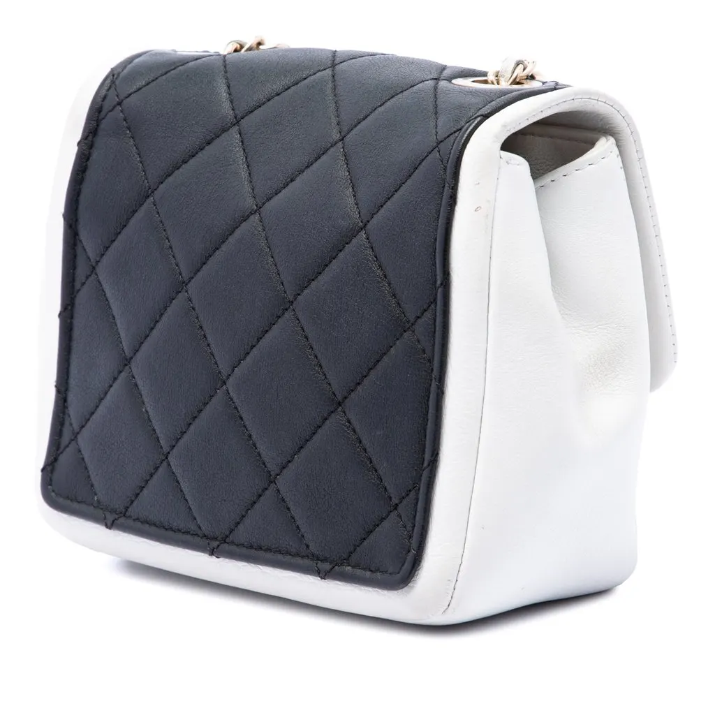Chanel Mini Square Calfskin Graphic Flap Crossbody Black Leather Very good - Back View