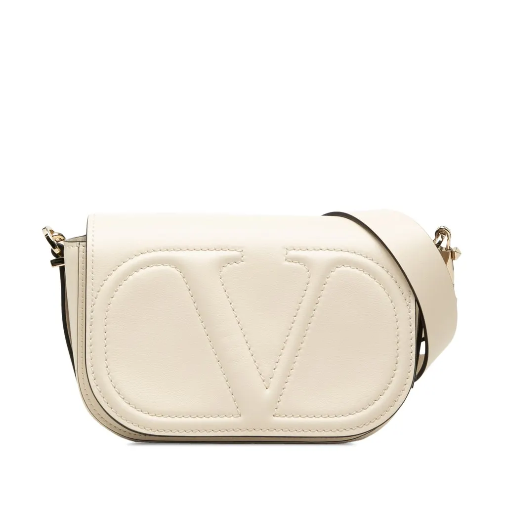 Valentino Small Calfskin VLogo Walk Crossbody White Leather Very good - Front View
