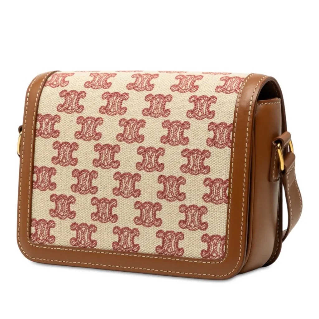 Celine Teen Embroidered Canvas and Calfskin Triomphe Crossbody Beige Very good - Back View