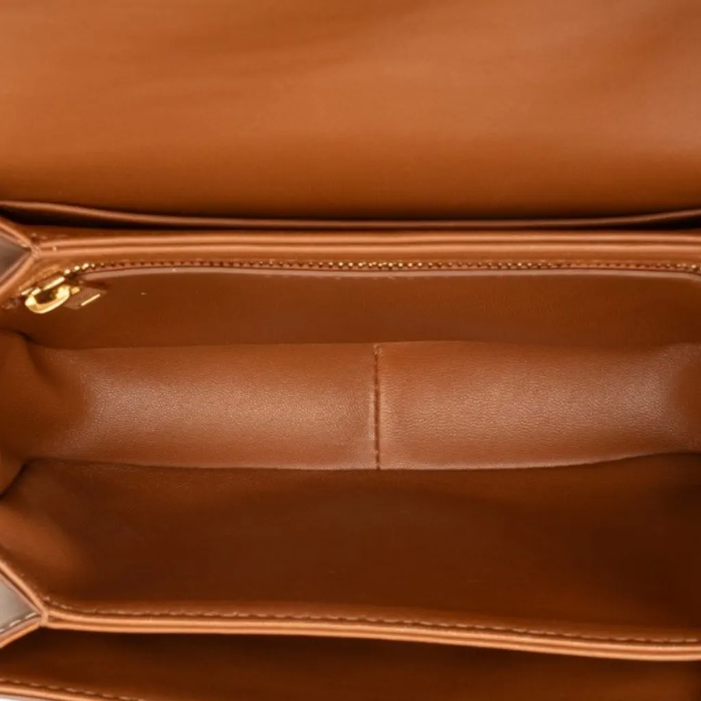 Celine Teen Embroidered Canvas and Calfskin Triomphe Crossbody Beige Very good - Model View