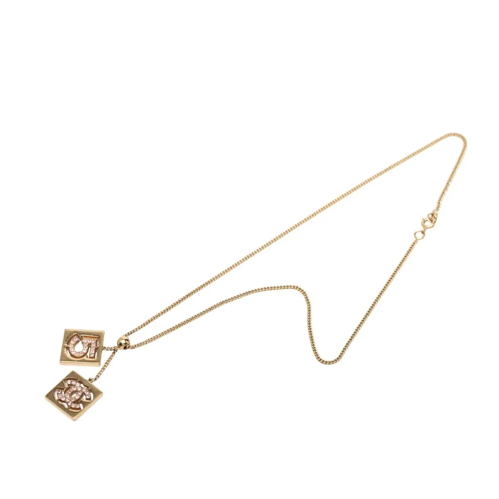 Chanel CC Gold Plated Strass No 5 Pendant Necklace Gold Metal Very good - Front View