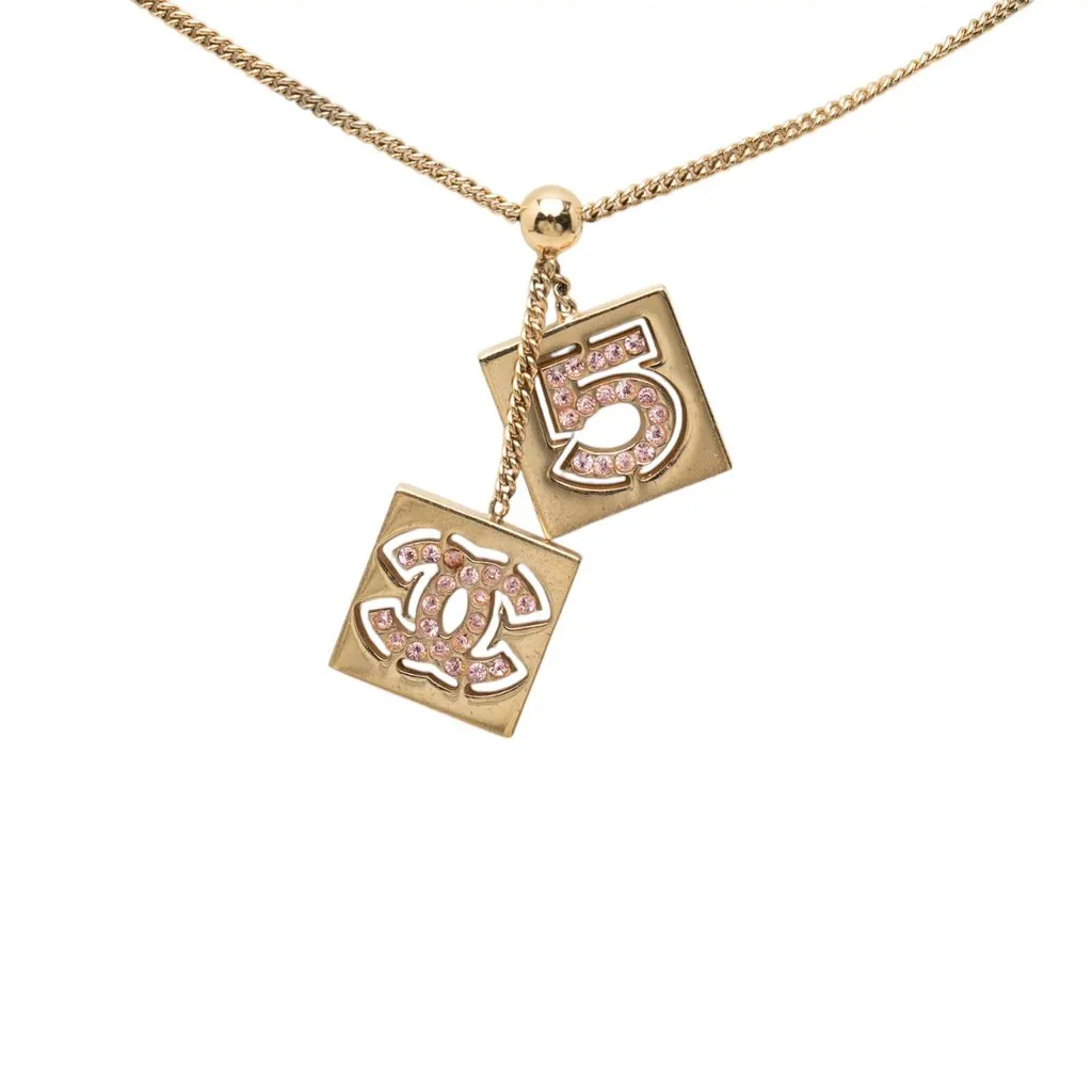 Chanel CC Gold Plated Strass No 5 Pendant Necklace Gold Metal Very good - Back View