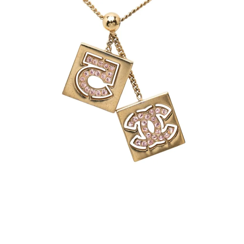 Chanel CC Gold Plated Strass No 5 Pendant Necklace Gold Metal Very good - Inside View