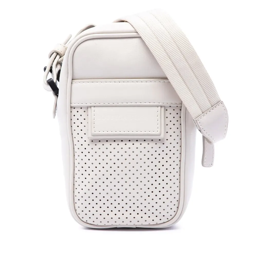 Bottega Veneta Perforated Calfskin Leggero Crossbody White Leather Very good - Front View