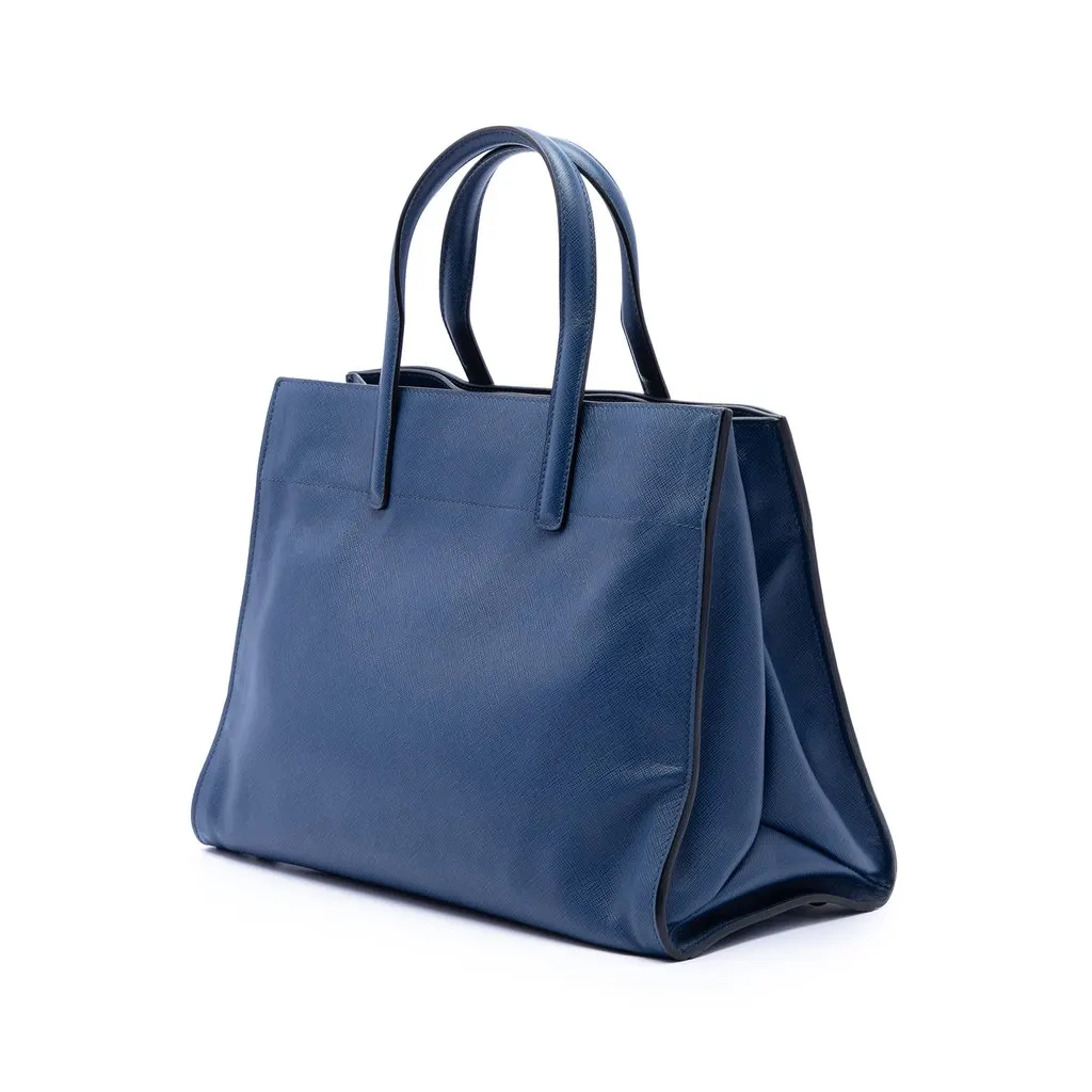 Prada Saffiano Soft Triple Pocket Tote Blue Leather Very good - Back View