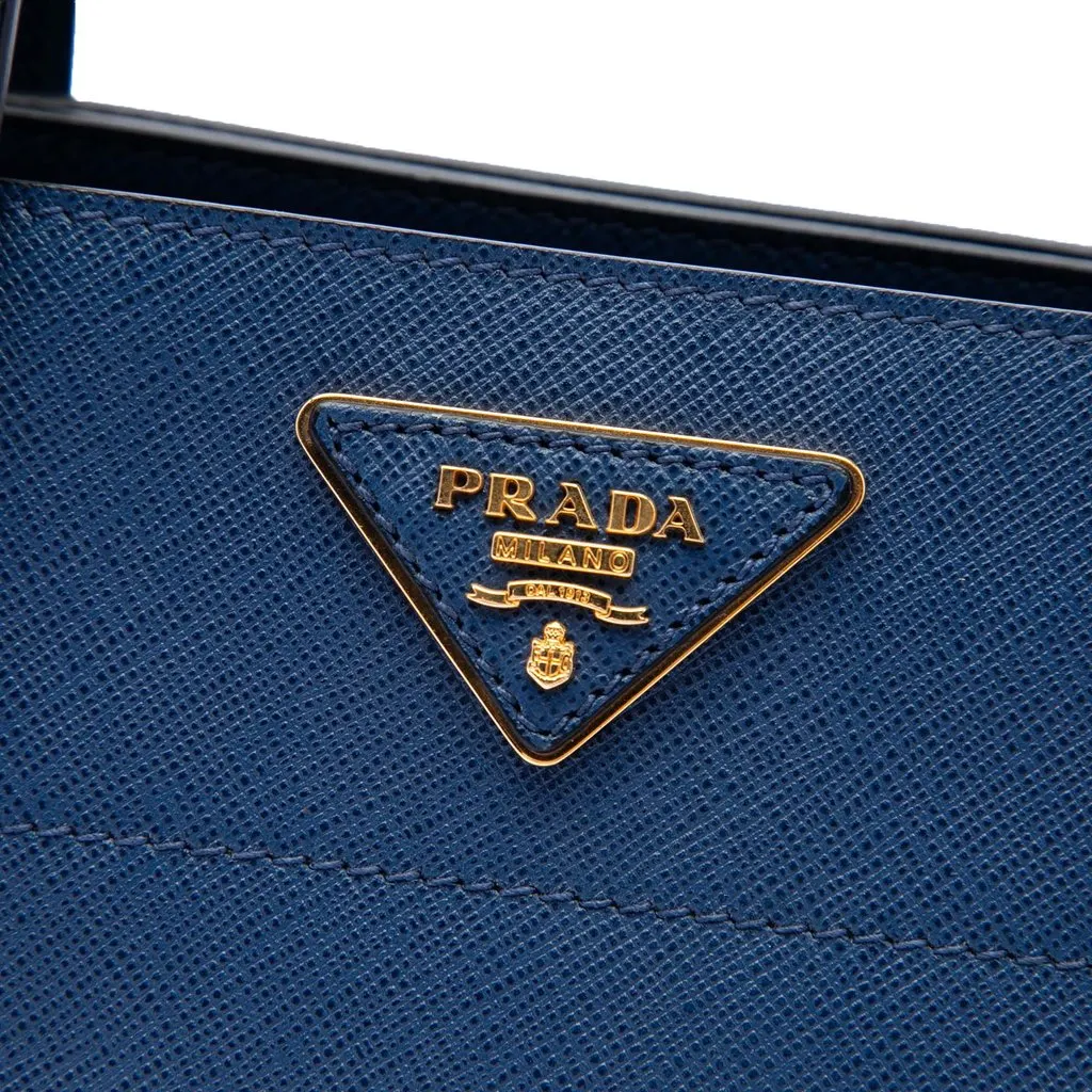 Prada Saffiano Soft Triple Pocket Tote Blue Leather Very good - Box View