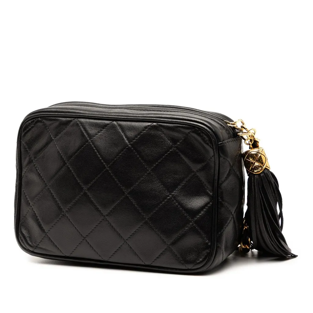 Chanel CC Quilted Lambskin Tassel Camera Bag Black Leather Very good - Back View