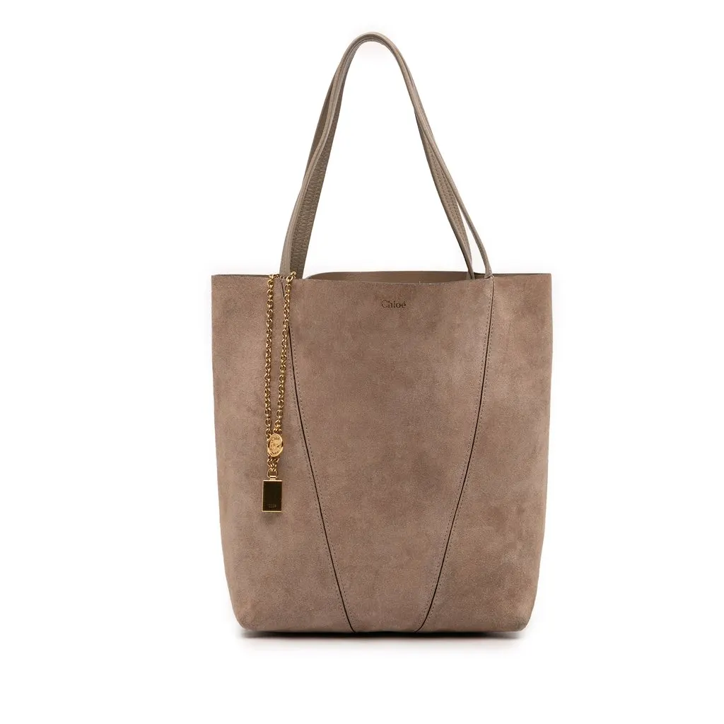 Chloé Medium Suede Spin Tote Brown Leather Very good - Front View