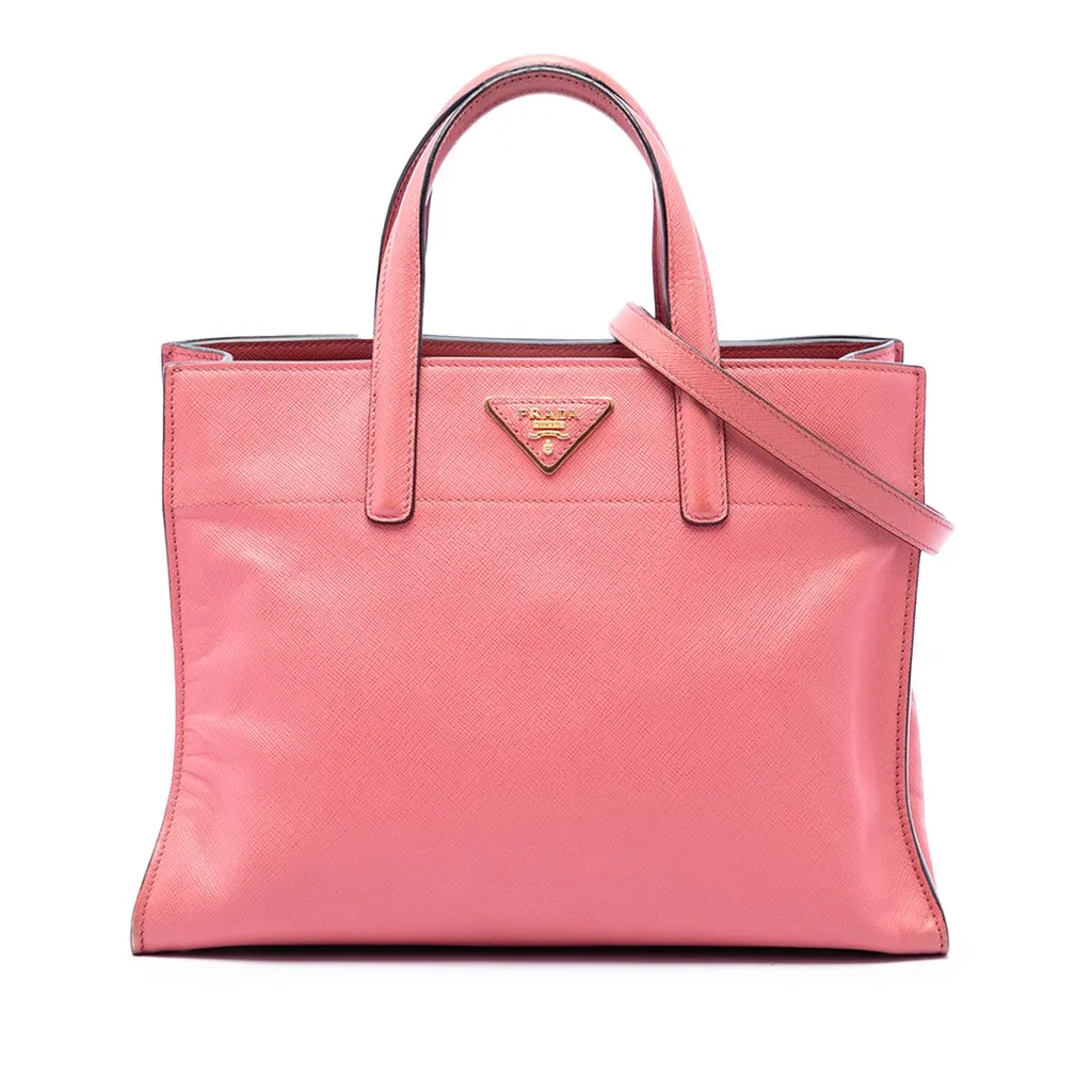 Prada Saffiano Soft Triple Pocket Tote Pink Leather Good - Front View