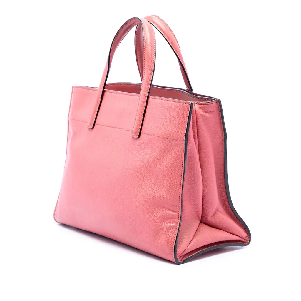 Prada Saffiano Soft Triple Pocket Tote Pink Leather Good - Back View
