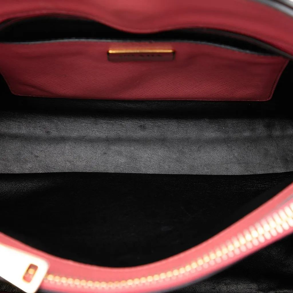 Prada Saffiano Soft Triple Pocket Tote Pink Leather Good - Model View