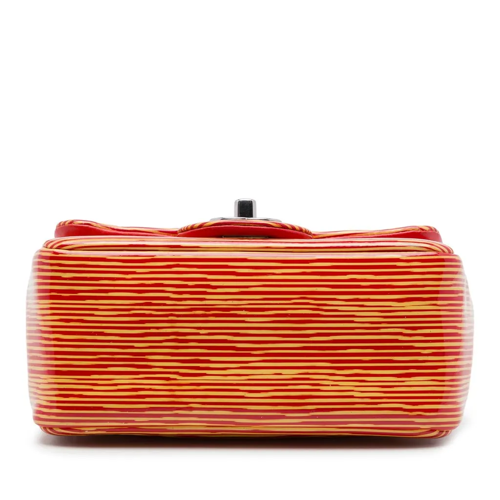 Chanel Mini Square Classic Patent Striped Single Flap Orange Leather Very good - Inside View