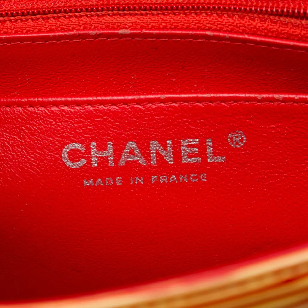 Chanel Mini Square Classic Patent Striped Single Flap Orange Leather Very good - Box View